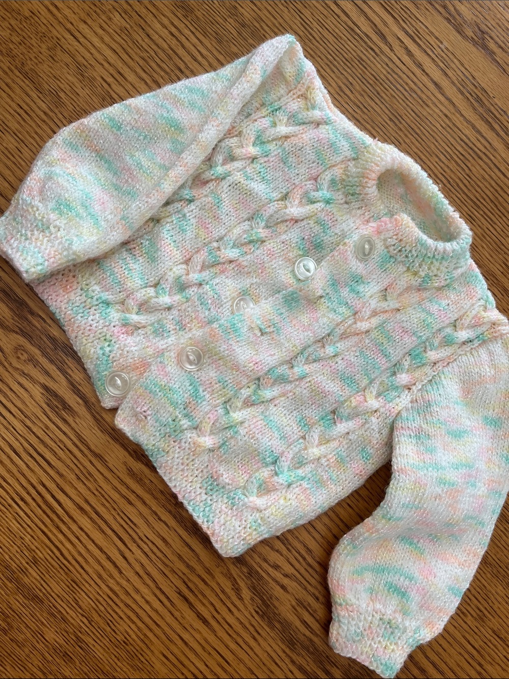 Vintage Pastel Multicolor Cable Knit Baby Cardigan